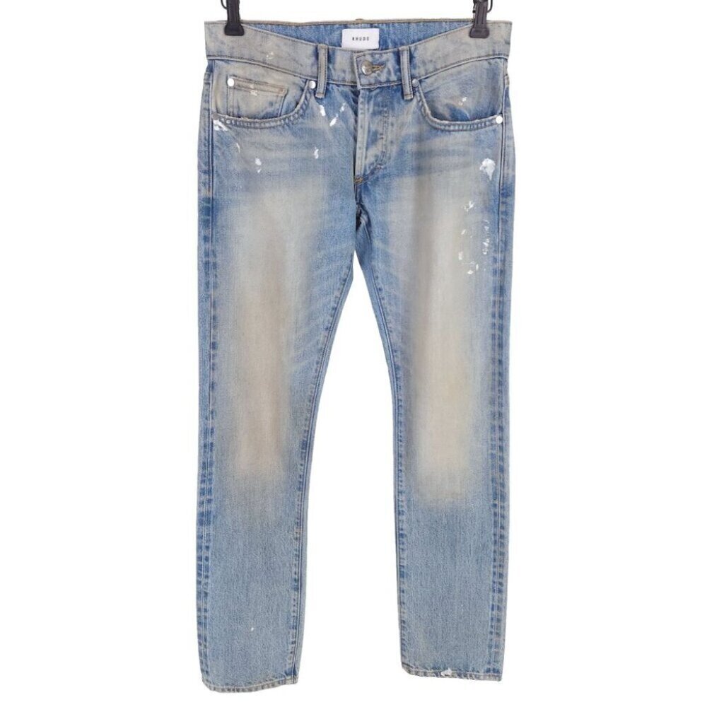 Rhude Paint Distressed Low-Rise Denim Jeans Size 28 S Mens Blue $660
